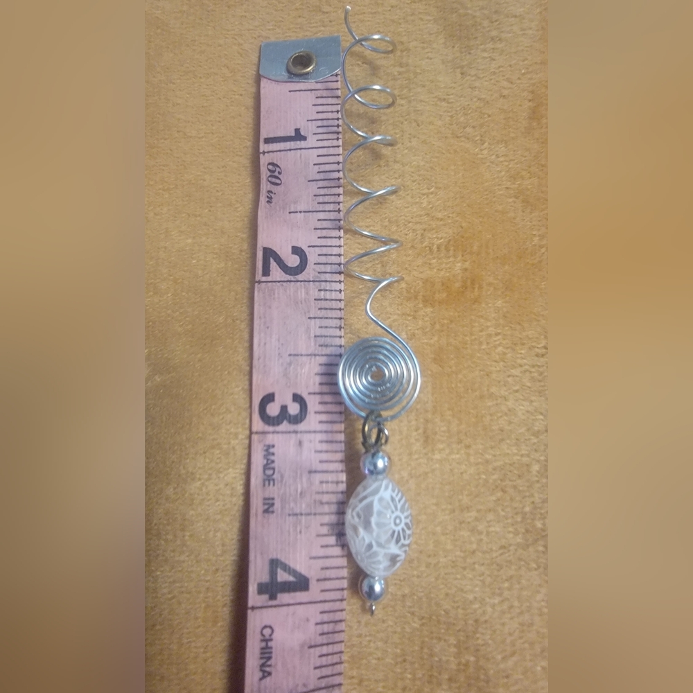 Silver Spiral and White Bead Women's Hair Jewelry